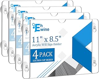 EHWINE 4 Pack Acrylic Window Sign Holder 8.5×11 Horizontal with 4 Suction Cups, Clear Acrylic Frames Wall Mount Advertising Signage Sign Holder for Store, School, Office, Home