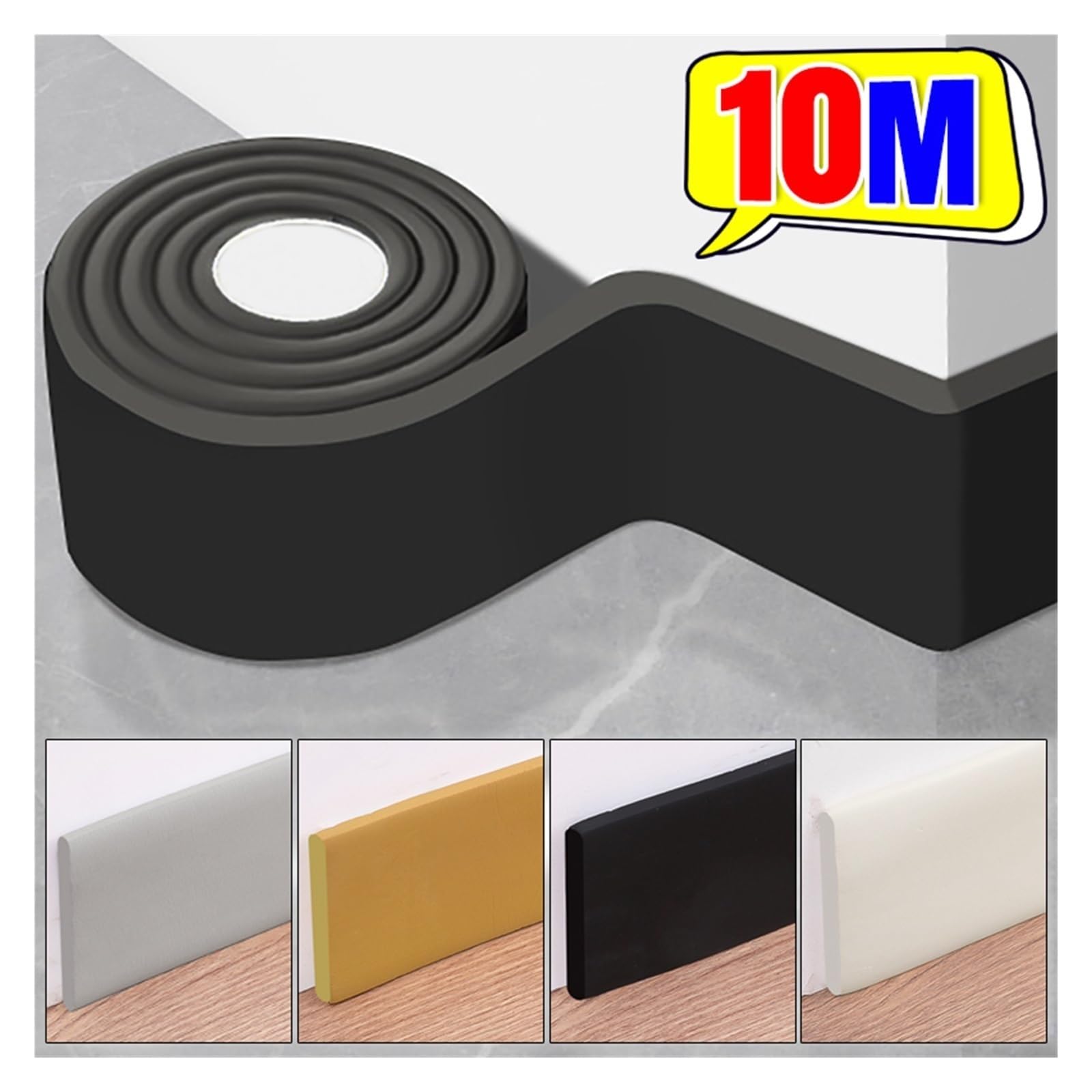 Rodapiés impermeables Línea de rodapié autoadhesiva impermeable 10-2M, pegatinas pared 3D, decoración anticolisión gruesa, líneas esquina Baño(Beige,3Rolls- (6M))