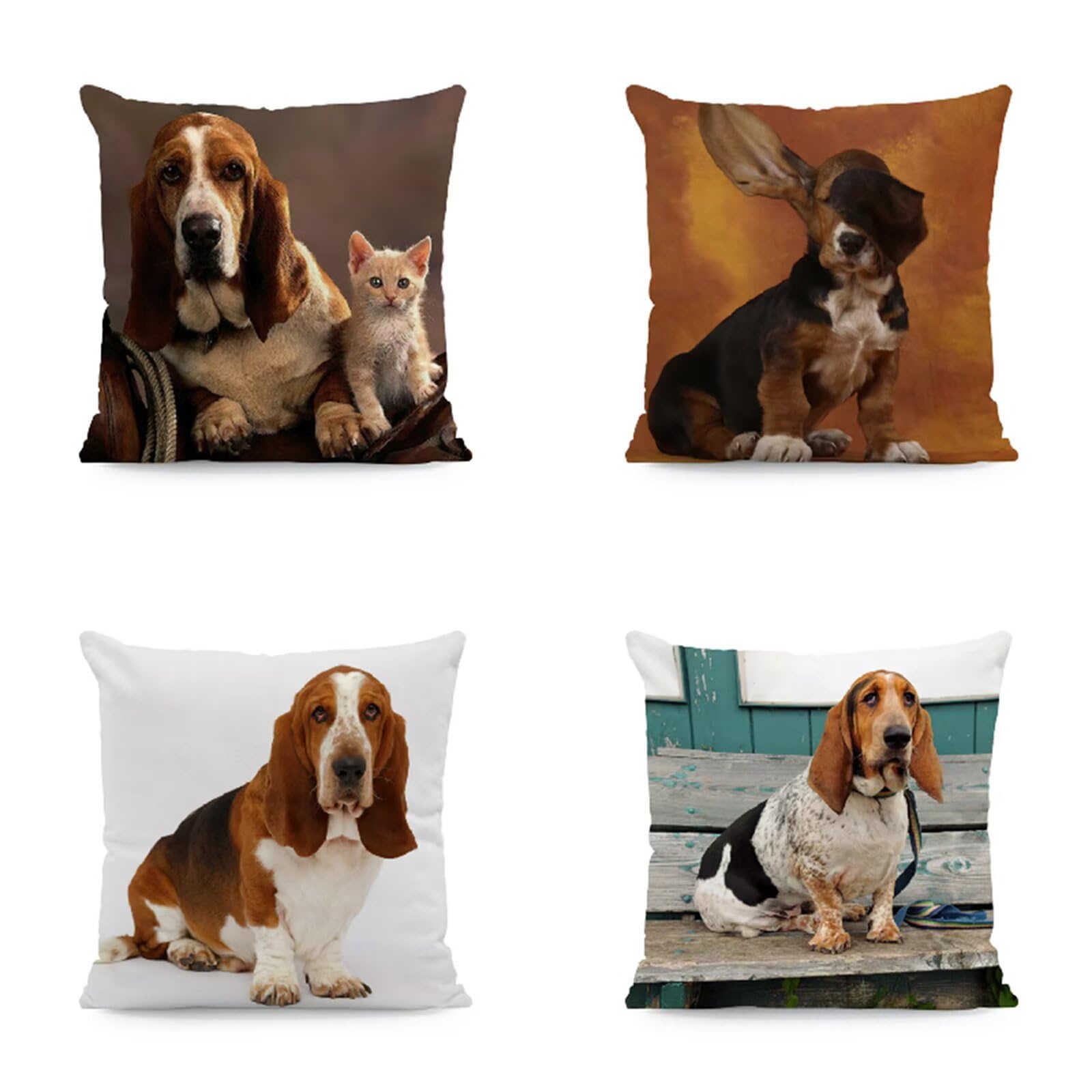 Fundas Cojines 50x50cm, 4 Piezas Animal Perro Fundas Cojines Sofa Decoracion, Plaza Doble Cara Suave Funda Cojines Decorativos para Sala Sofá Estar Dormitorio Regalo, con Cremallera Oculta R-722