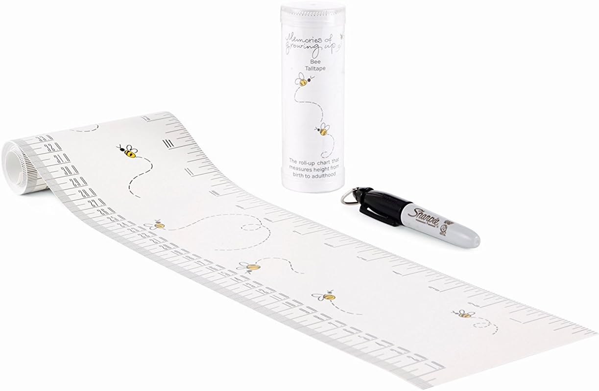 Portable Roll-up Height Chart Plus 1 Sharpie Marker Pen to Measure Children Growth from Birth, Choice of 10 Designs, a Memento for Life (Bee, Talltape)