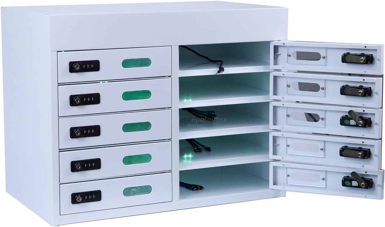 Steel Tablet Charging Cabinet Lockers with 10 Individual Compartments for iPad Tablet - Combination Locks & Built-in Type-C Charging Cords-Storage Solution for Schools, Libraries & Educational