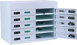 Steel Tablet Charging Cabinet Lockers with 10 Compartments and Built-in Cables