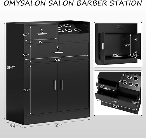 Miniatura 3 de OmySalon Estación de almacenamiento de salón de belleza cajón de bloqueo para gabinete equipo organizador de estación de peluquería de belleza