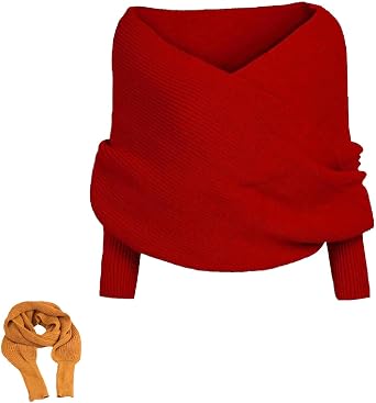 New Knitted Shawl Wrap with Sleeves - Winter Warm Sweater Scarf