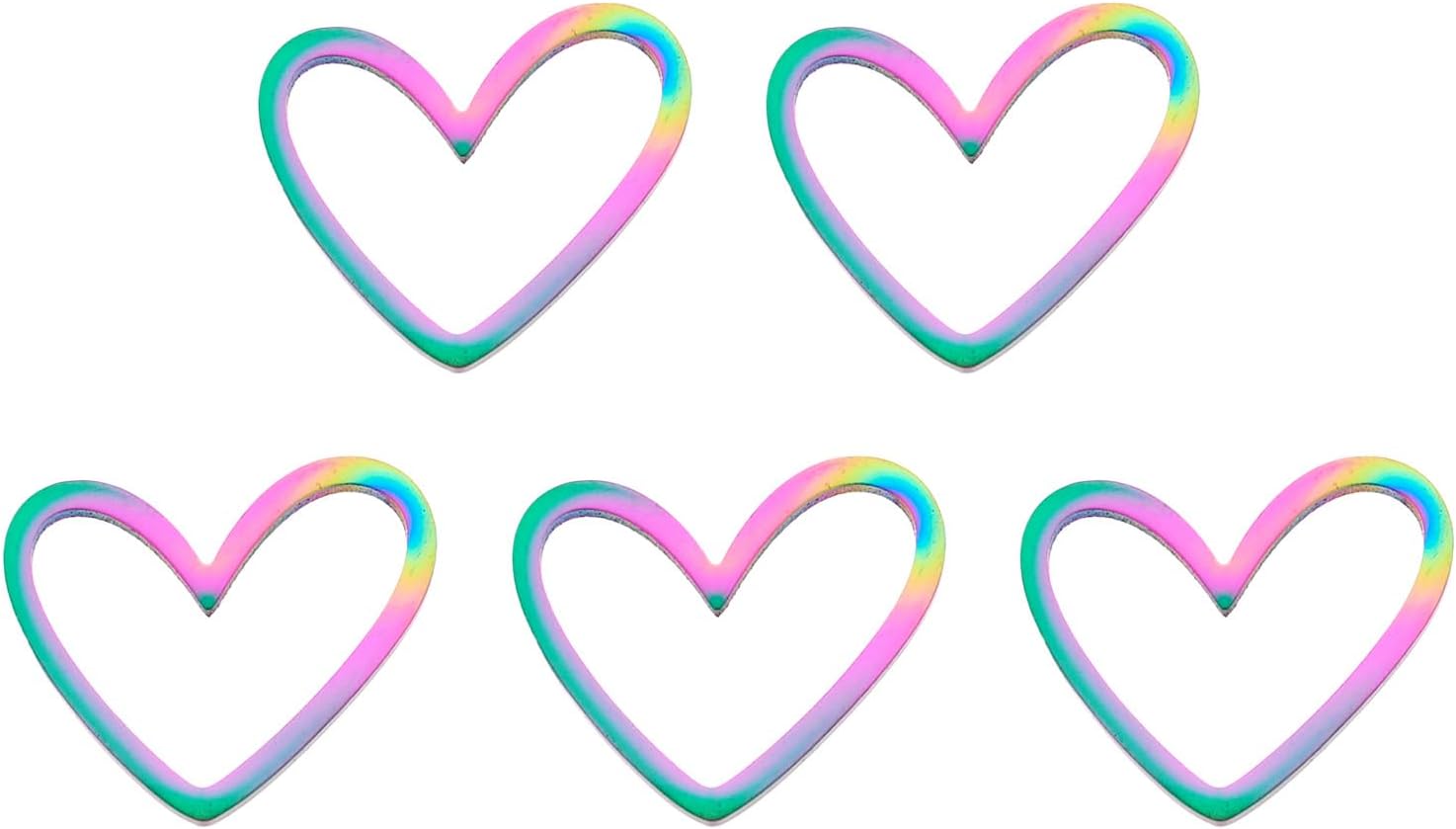 10Pcs Heart Charms Hollow Frame Pendants Connector Open Bezel Frames Rainbow Color Heart Linking Rings Beading Hoop Earrings for Necklace Bracelet Jewelry Making Resin Craft