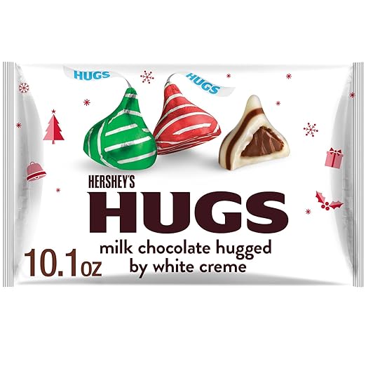 HERSHEY'S HUGS Milk Chocolate and White Creme, Christmas Candy Bag, 10.1 oz