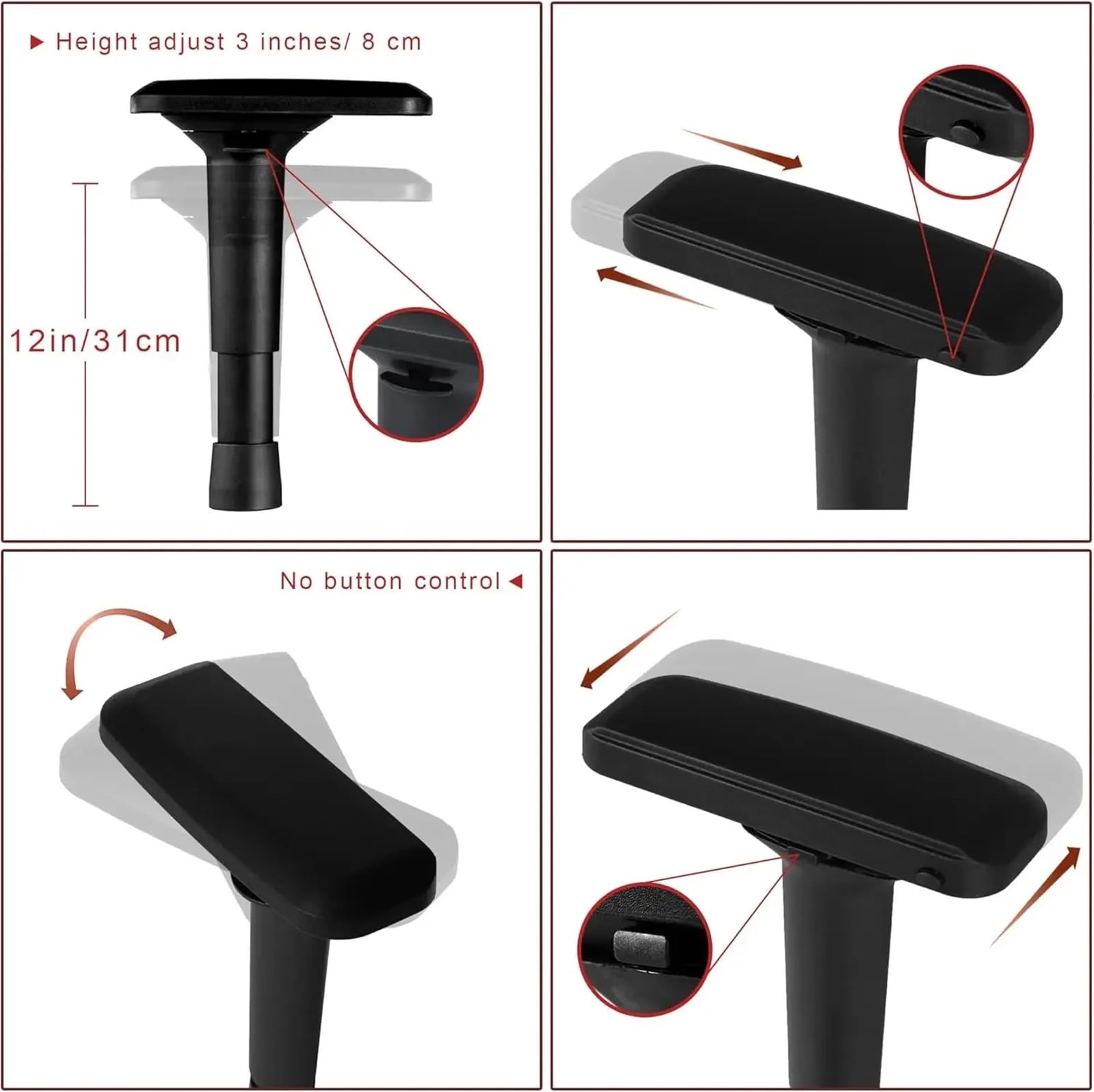Reposabrazos de Silla con Altura Ajustable, 2 Piezas Repuesto, compatibles la mayoría sillas Oficina, Gaming y Jefe para Sillas De Oficina