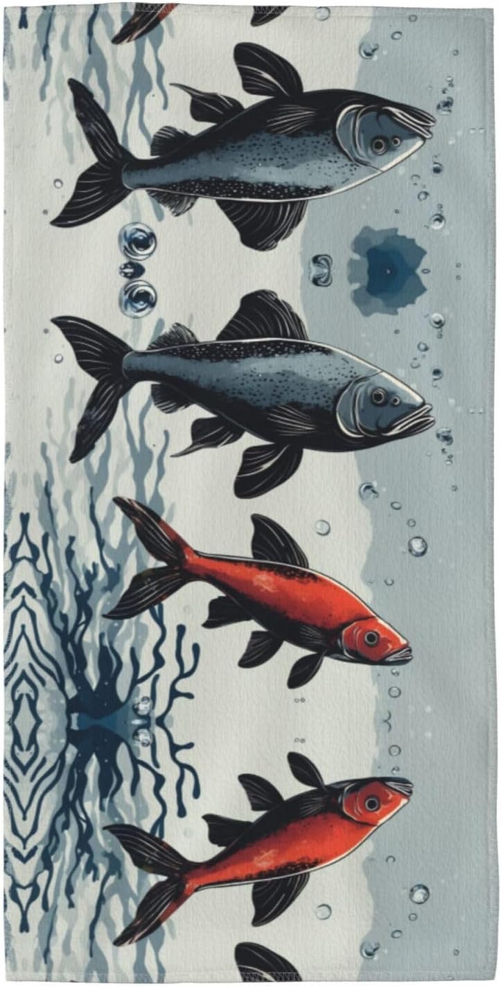 Seabed Underwater Fish Print Hand Towels for Kitchen, Decorative Bathroom Towels Decor Farmhouse Cute for Men Women Gifts