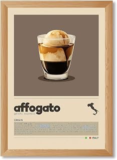 Affogato Poster Canvas Print Art Print Modern Wall Art Painting Pictures Exquisite Decoration for Living Room KitchenTrendy Coffee Bar Wall Decor Apartment (Wood Framed,12L x16W)