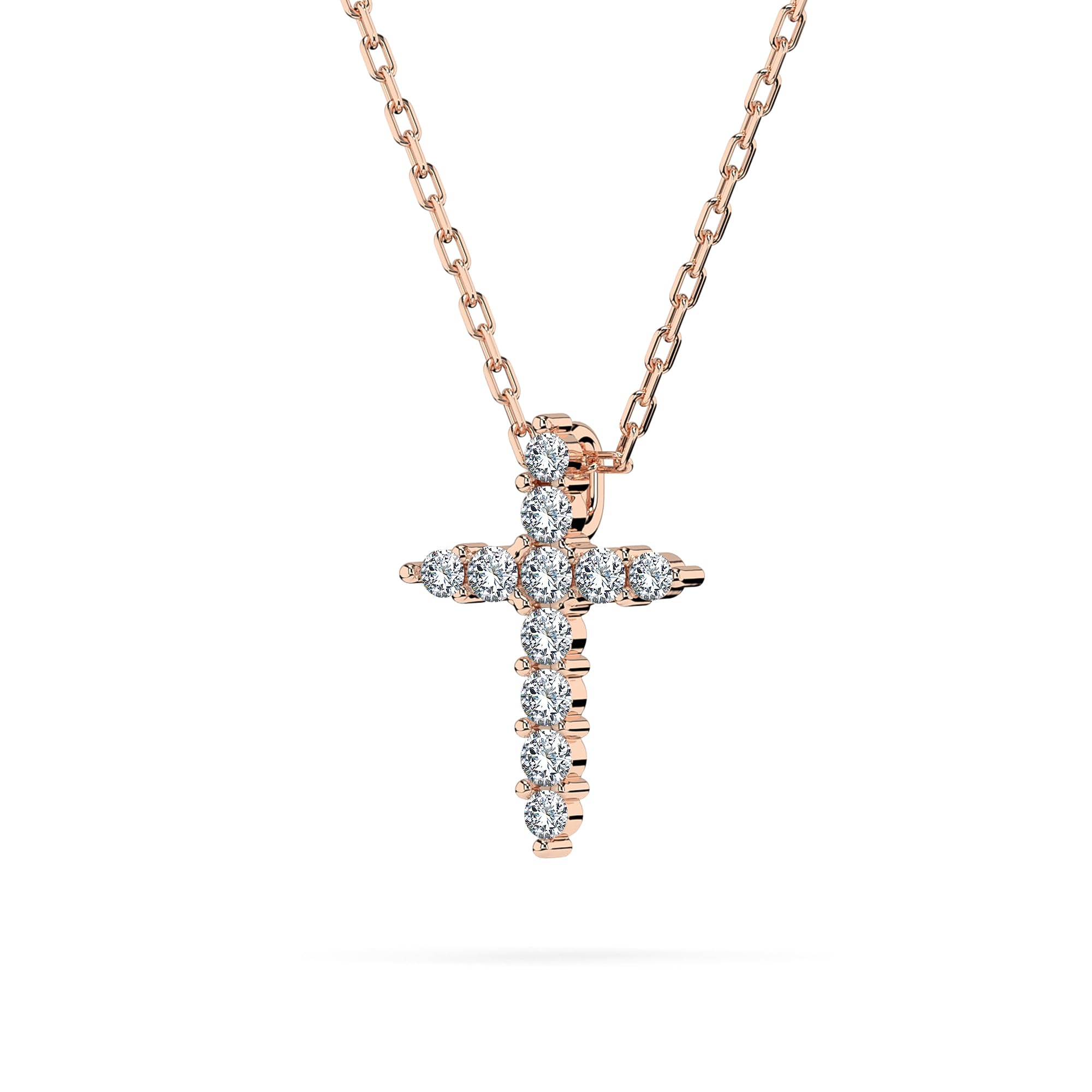 EDELIND Collana Donna con Ciondolo a Croce in Oro 14k con 11 Diamanti 0.09 ct - Catenina Forzatina per Donna e Ragazza - Regalo Comunione e Battesimo