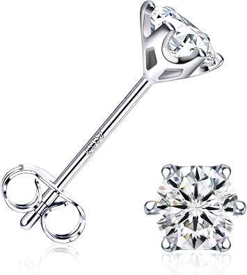 Moissanite Stud Earrings 0.3ct -0.5ct Brilliant Round Cut D Color VVS1 Clarity Tiny Moissanite Earrings Lab Created Diamond Earrings Sterling Silver Moissanite Stud Earrings