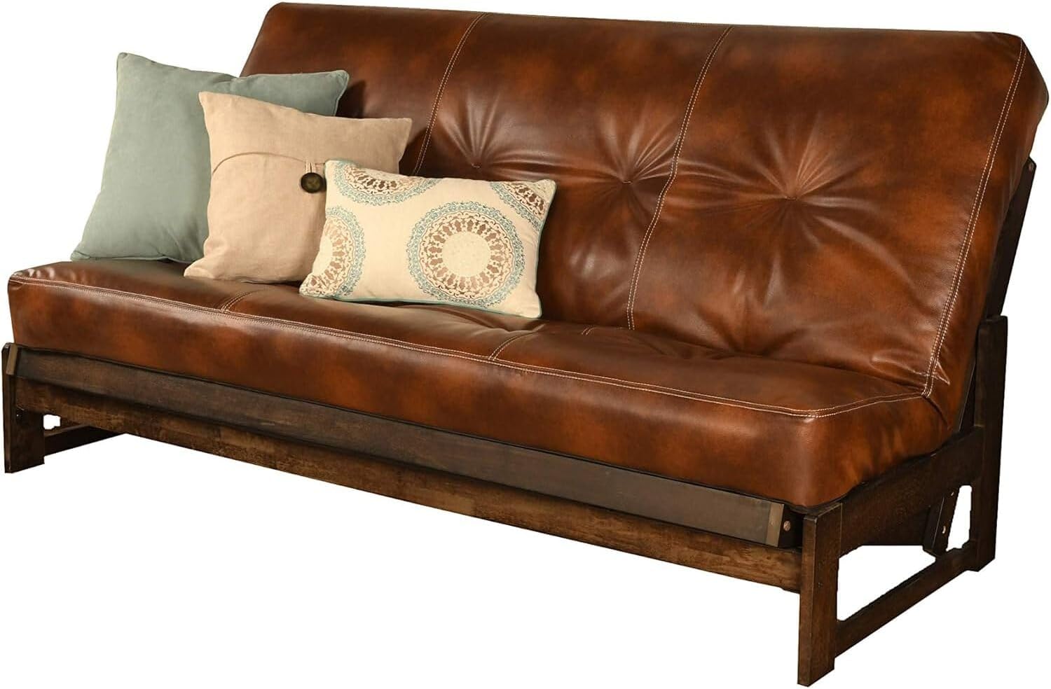 HomeStock Full Size Futon Frame Set - Convertible Sofa Bed - Hardwood Mocha Finish Oregon Trail Saddle