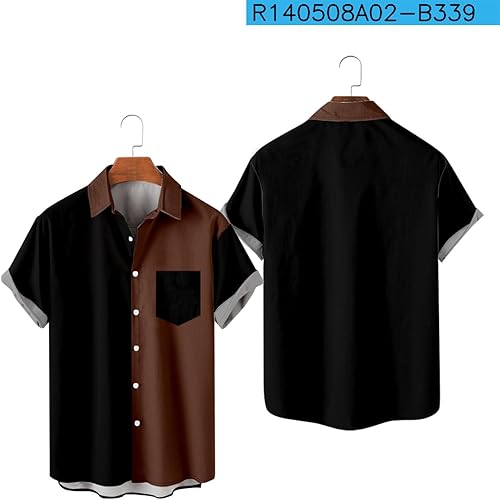 Miniatura 3 de Camisas para hombre, estilo casual, elegante, con botones, manga corta, camisas de vestir a la moda, ajuste muscular, bloque de color, ropa de verano