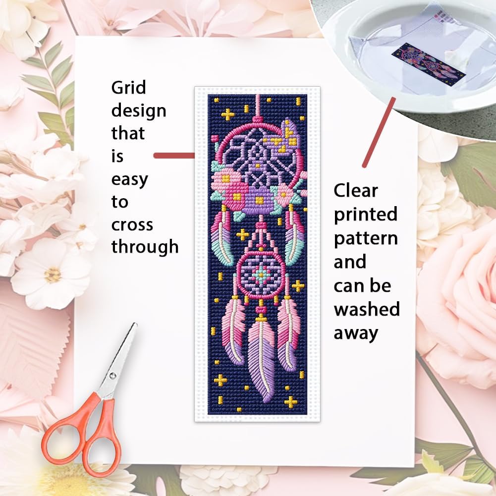 ORIGACH 6 Set Dream Catcher Cross Stitch Bookmark Kit for Beginner