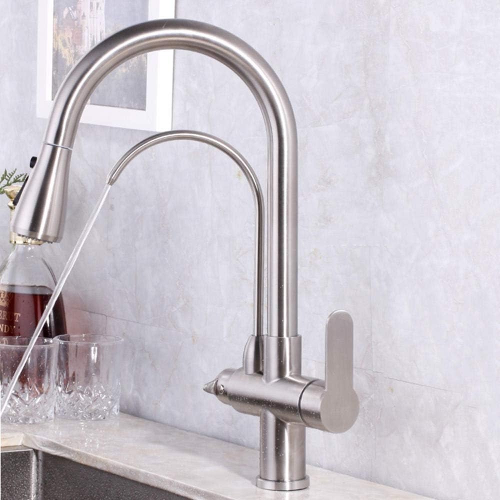 Rubinetto da Cucina 3 in 1 in Acciaio Inox Spazzolato, Acqua Fredda, Girevole, Purificatore d'Acqua.
