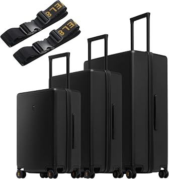 LEVEL8 Luminous Luggage Sets 3 Piece with Luggage Straps, 20/24/28