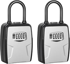 Portable Key Lock Box, Lock Box Wall Mounted for House Key, Car Keys, 6 Key Capacity, Weatherproof Resettable Code (2 Pack, Grey)