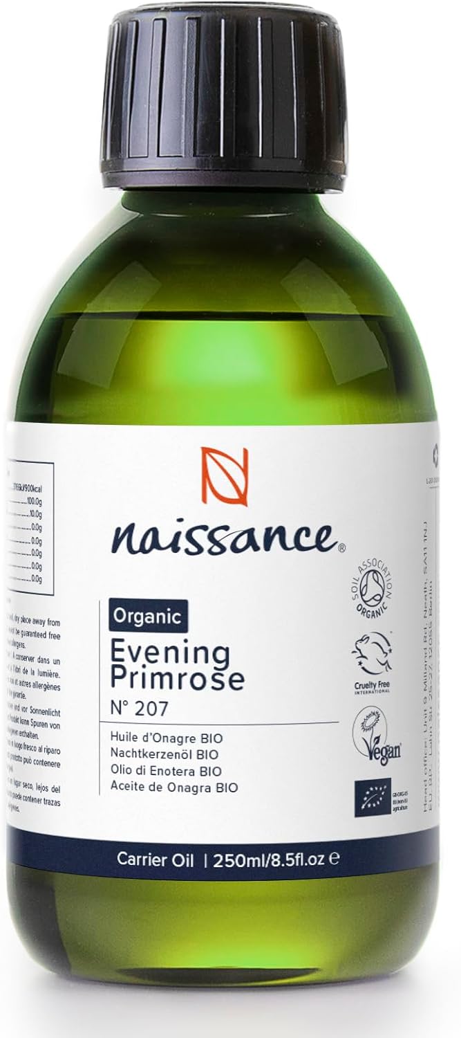 Naissance Certified Organic Evening Primrose Oil (No. 207) – 450 ml – Natural, Regenerating Plant Oil for Face, Mature or Dehydrated Skin