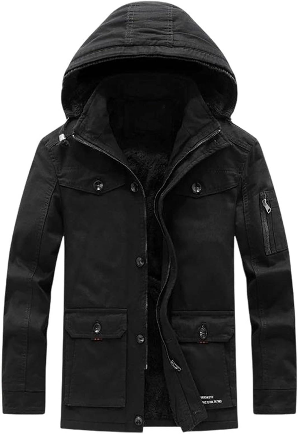 Men's Thick Warm Trench Parka Fleece Hooded Military Cargo Jacket Plus Size Winter Coat Outerwear