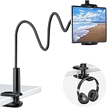 KDD Gooseneck Tablet Holder Bed & Mobile Phone Holder Table, Flexible Adjustable Long Arm iPad Holder with Headphone Stand, Tablet Stand for Bed Table iPad Pro 12.9 Mini/Mobile Phone/Kindle/Switch