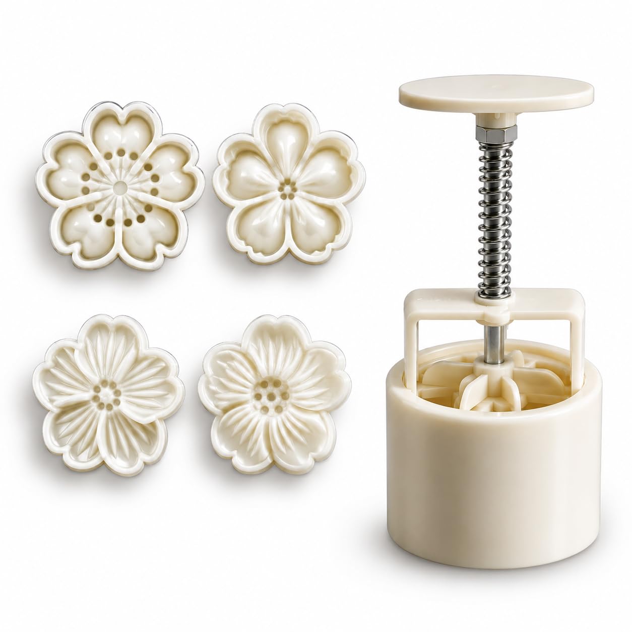 Cookie Pressers Mold 4-Pcs Punch Set | Decorative Cake and Biscuit Stamp Press | Kitchen Tool Moon Cake Cutter Pastry-image-0