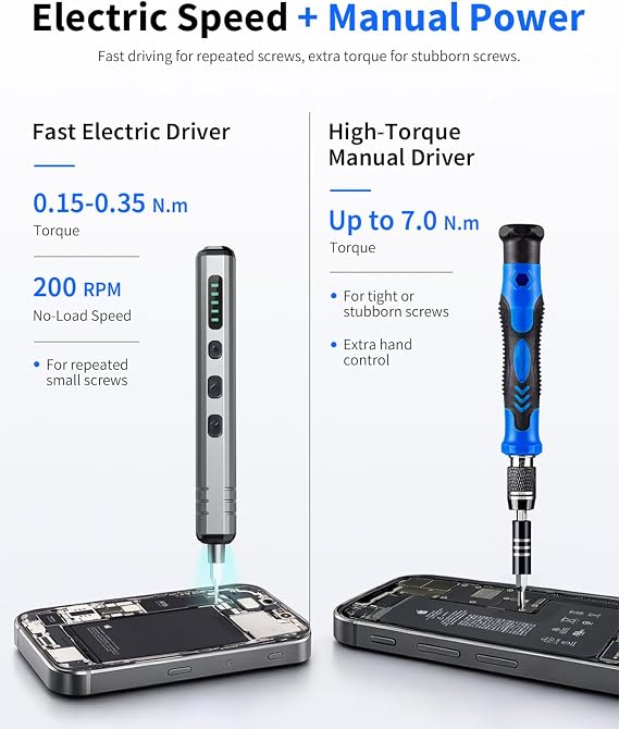 Mini Electric Screwdriver Set: 140-IN-1 Precision Screwdriver Set Cordless for Small Electronics PC Phone - 120 Bits, 5 Torque Settings, LED Light, Instructions