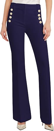 Famulily Womens Classy High Waist Double Breasted Flared Sailor Trousers Pants with Hide Zipper