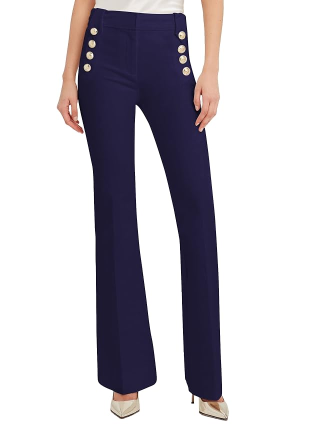 Famulily Womens Classy High Waist Double Breasted Flared Sailor Trousers Pants with Hide Zipper