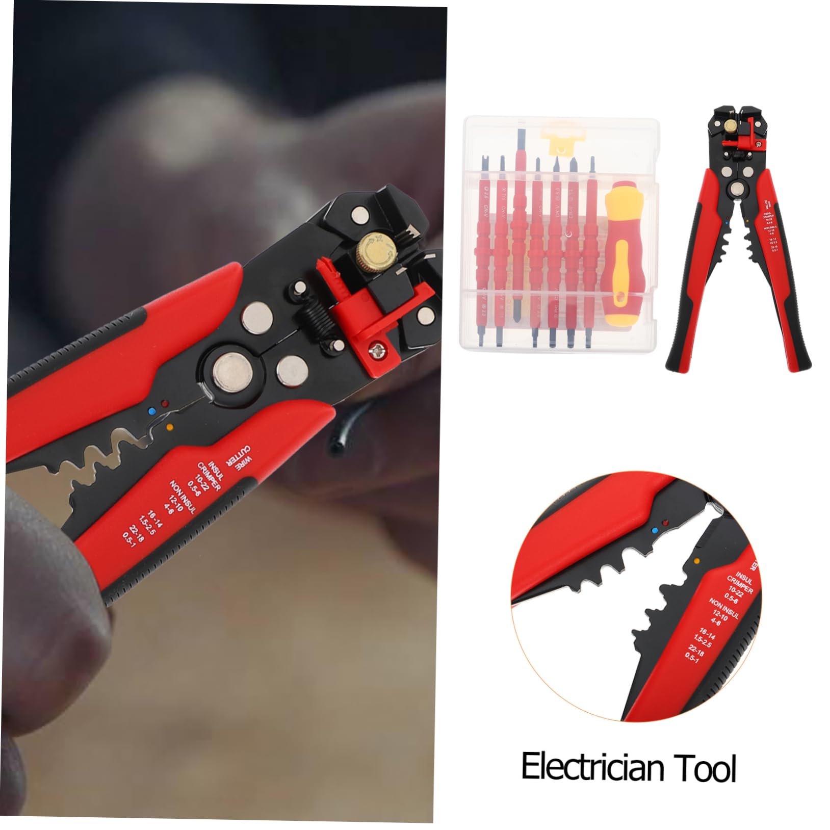 Gatuida Kits De Destornilladores Para Electricistas Aislados y Crimpadora De Terminales De Cable Certificados, Multifuncionales y Ergonómicos Para Trabajos Eléctricos, Set De 9 Piezas