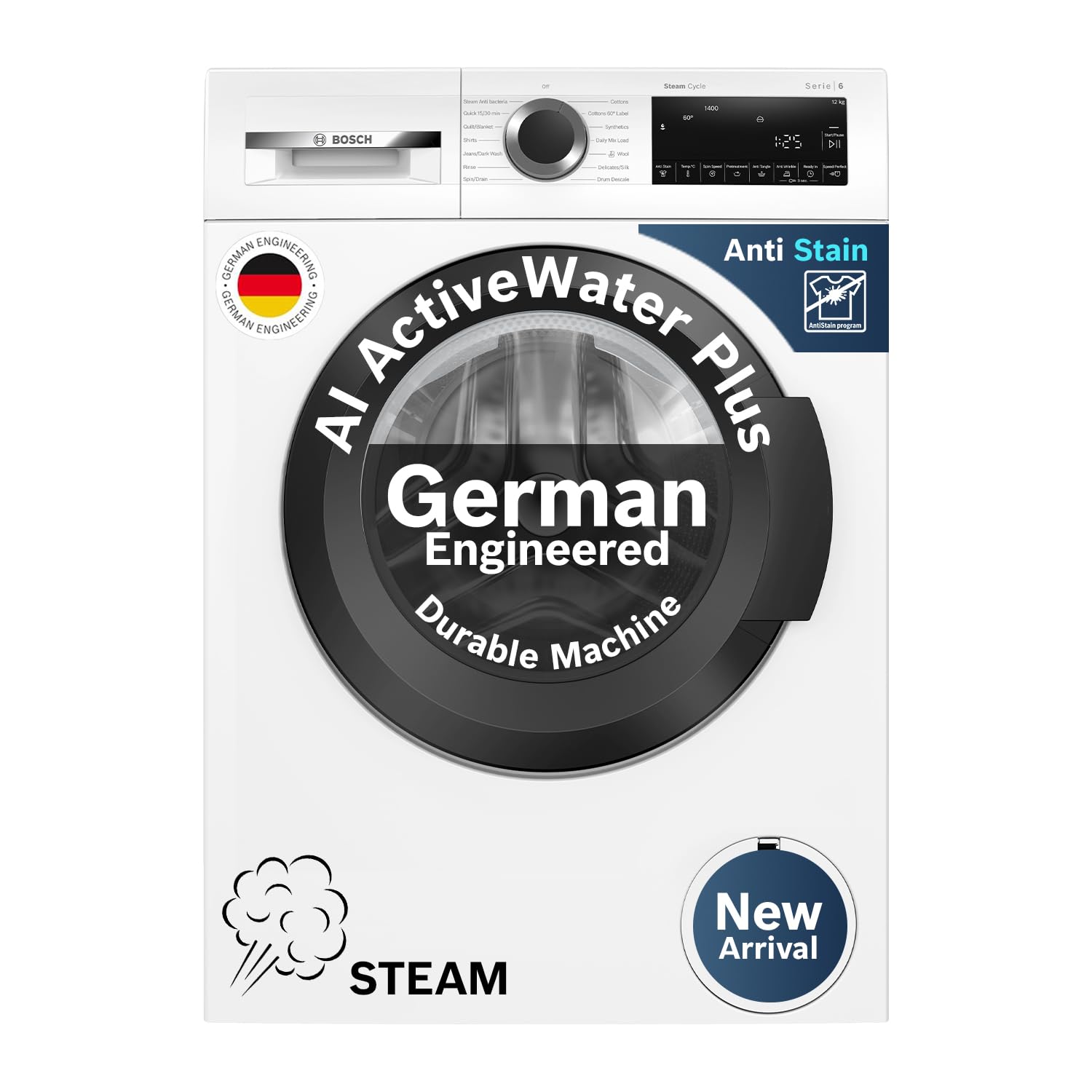 Bosch 12 kg 5 Star Front Load Fully Automatic Washing Machine, AI ActiveWater, Inbuilt heater, Antibacterial Tech, 14 Wash Programs, 66L Large Drum, SoftCare Paddle, White, WGA27400IN (2026 Model)-image-10