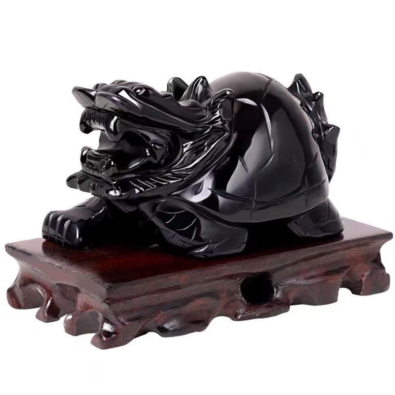 Dragón Tortuga Obsidiana Estatua Riqueza Prosperidad Escultura -