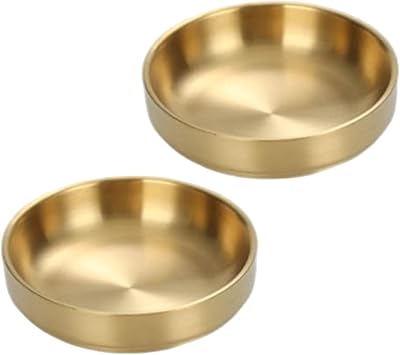 2Pcs Gold Dog Bowls, Stainless Steel Polished & Smooth Pet Bowls, Abrasion-Resistant & Easy to Clean for Home, Golden Bowl