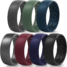 Egnaro Mens Silicone Rings 8mm Wide 2.2mm Thick Rubber Wedding Bands, 1/4/5/6/7 Multipack of Breathable Patent-Pending Design