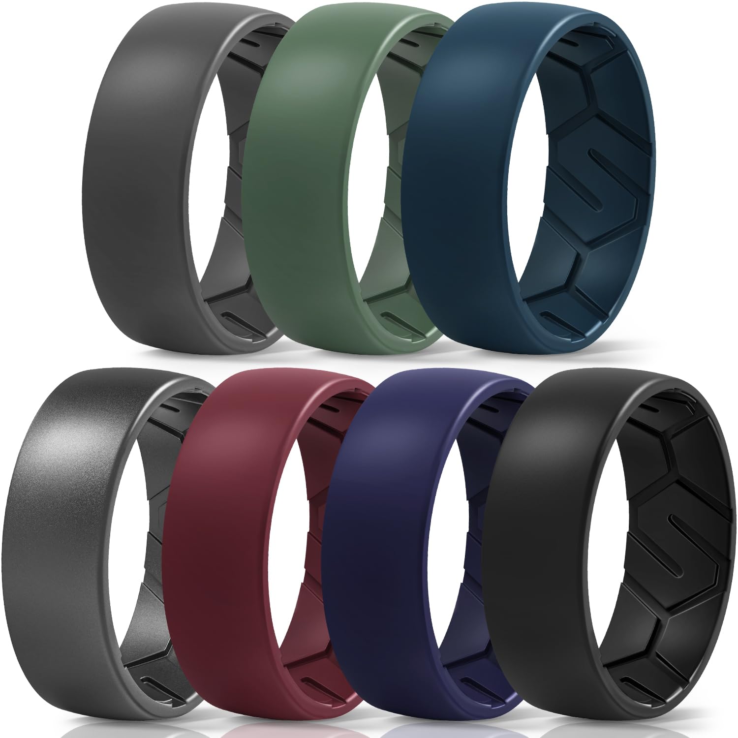 Egnaro Men's Silicone Rings 8mm Wide 2.2mm Thick Rubber Wedding Bands, 1/4/5/6/7 Multipack of Breathable Patent-Pending Design