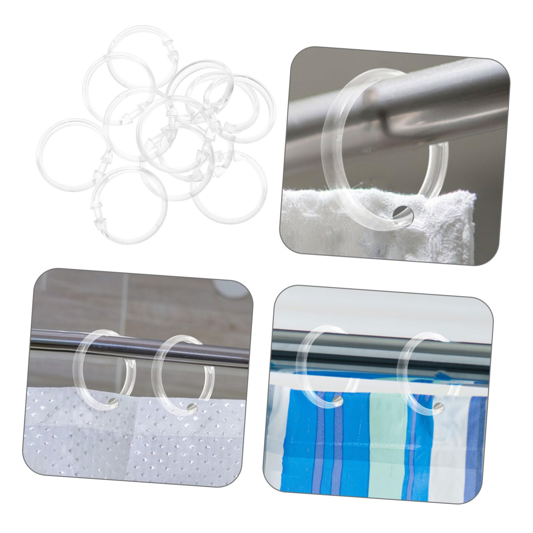 50 Pezzi Anelli Doccia in Plastica Trasparente Ganci Tondi Resistenti Chiusura Scatto Facile per Bastoni Tende da Bagno Supporto Robusto e Riutilizzabile