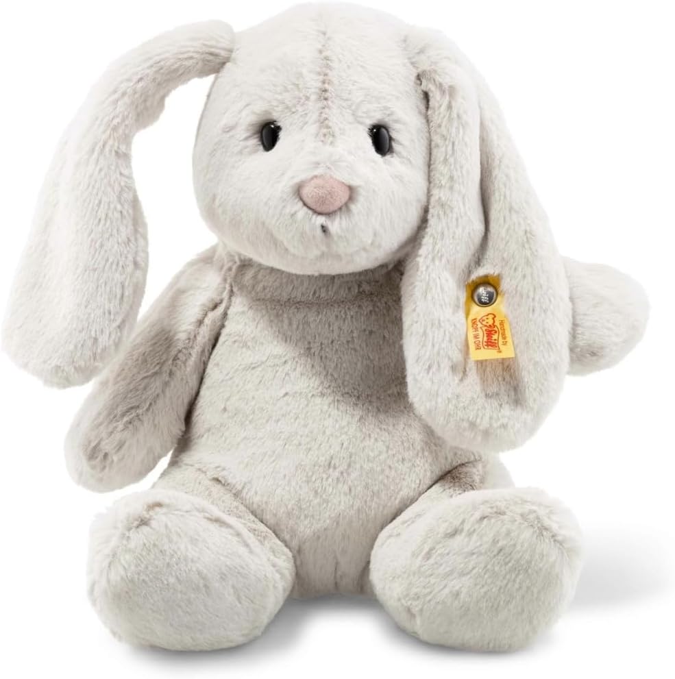 Steiff Hoppie Rabbit with Floppy Ears, 28 cm, Light Grey, Plush Toy, Soft Cuddly Friends, Fluffy Stuffed Toy for Cuddling and Playing, Cuddly Toy for Girls and Boys, Machine Washable
