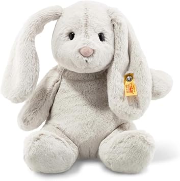 Steiff Hoppie Rabbit Toy Figure, Premium Stuffed Animal Light Grey, 11", Soft & Cuddly Plush for Kids, Boys & Girls
