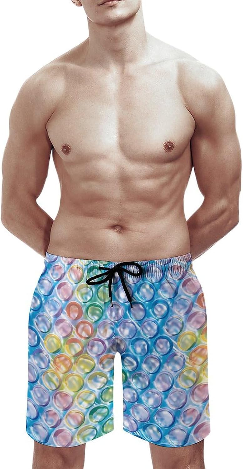 Colorful Bubble Wrap Casual Men's Swim Trunks Novelty Summer Beach Shorts Swimwear with Pocket