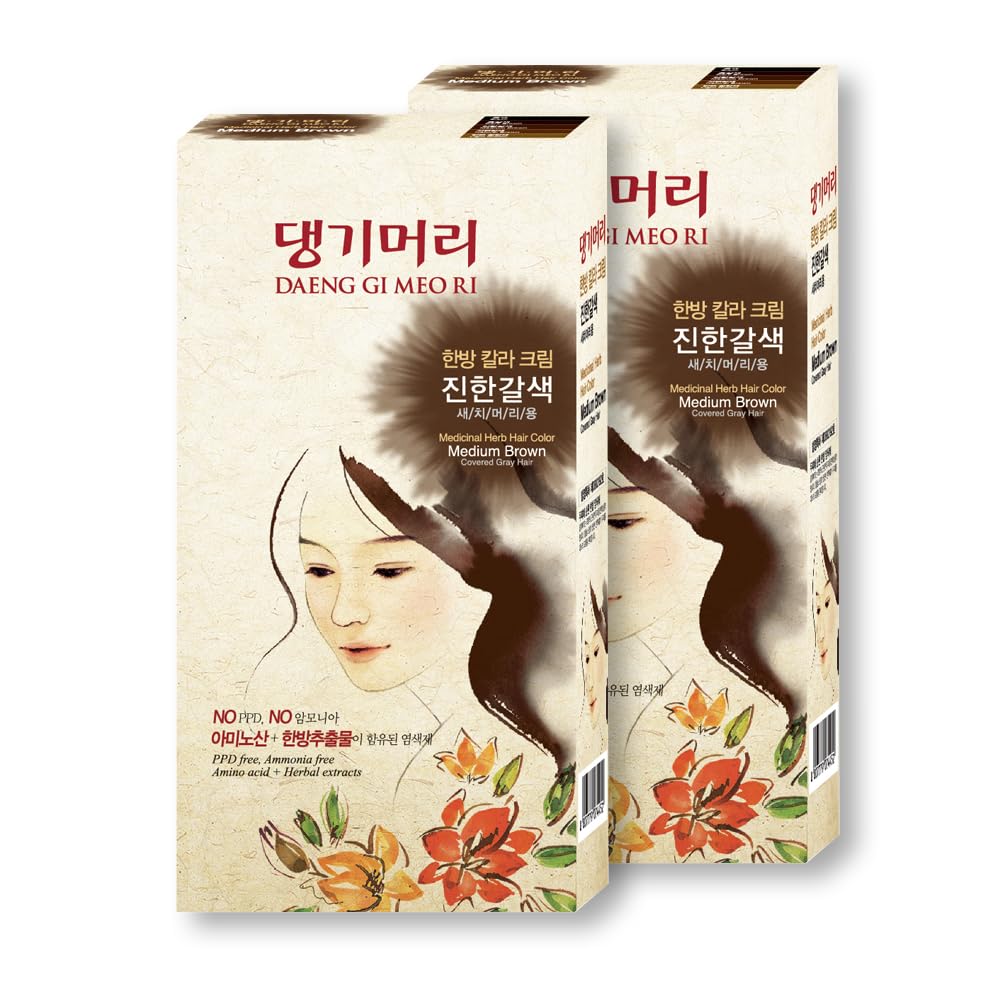 Daeng Gi Meo Ri – Korean Herbal Hair Dye Color Cream [Medium Brown] (2 PACK) - PPD-Free Gray Coverage