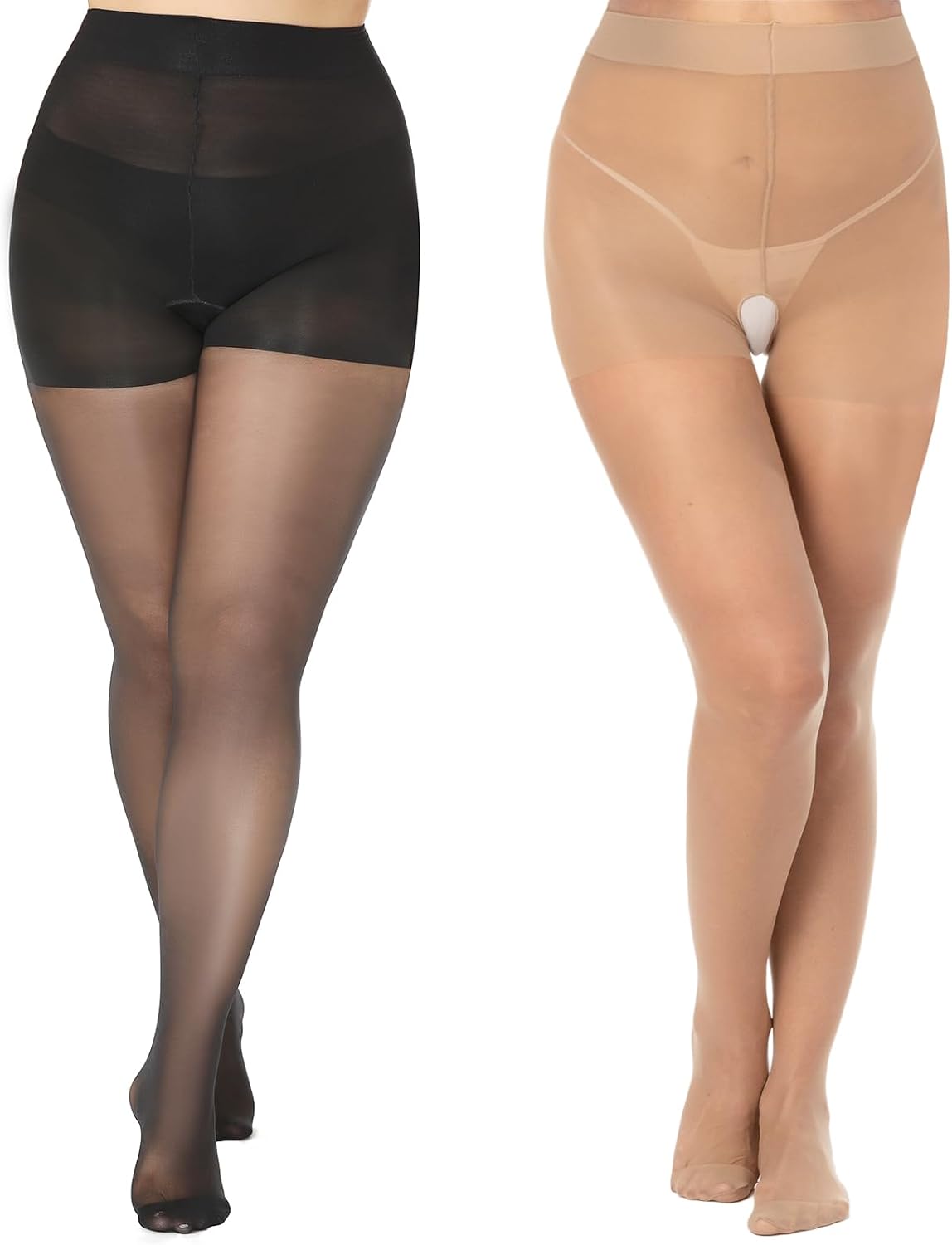 WiliW Women's Plus Size Control Top Pantyhose 12D Tummy Control Tights