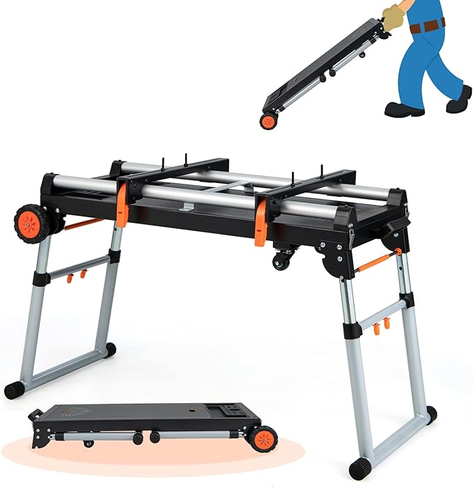 COSTWAY 5in1 Folding Workbench, Adjustable Height Miter Saw Stand with Detachable Brackets and