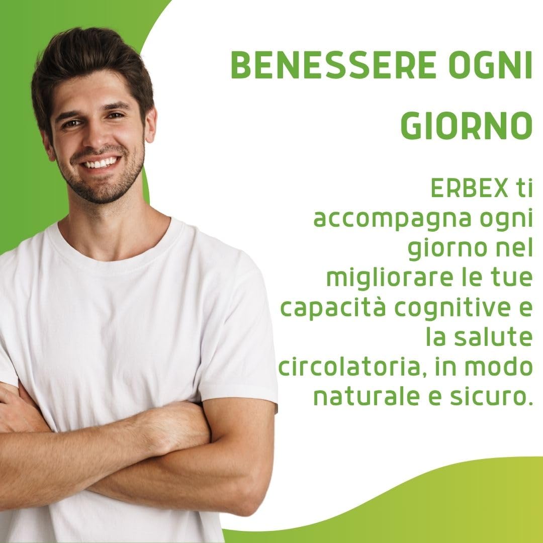 ERBEX - Integratore Ginkgo Biloba Vegano Forte per Prevenire Invecchiamento, Azione Antiossidante, Aiuto Naturale per Memoria e Funzioni Cognitive Ginkgo Biloba in Capsule