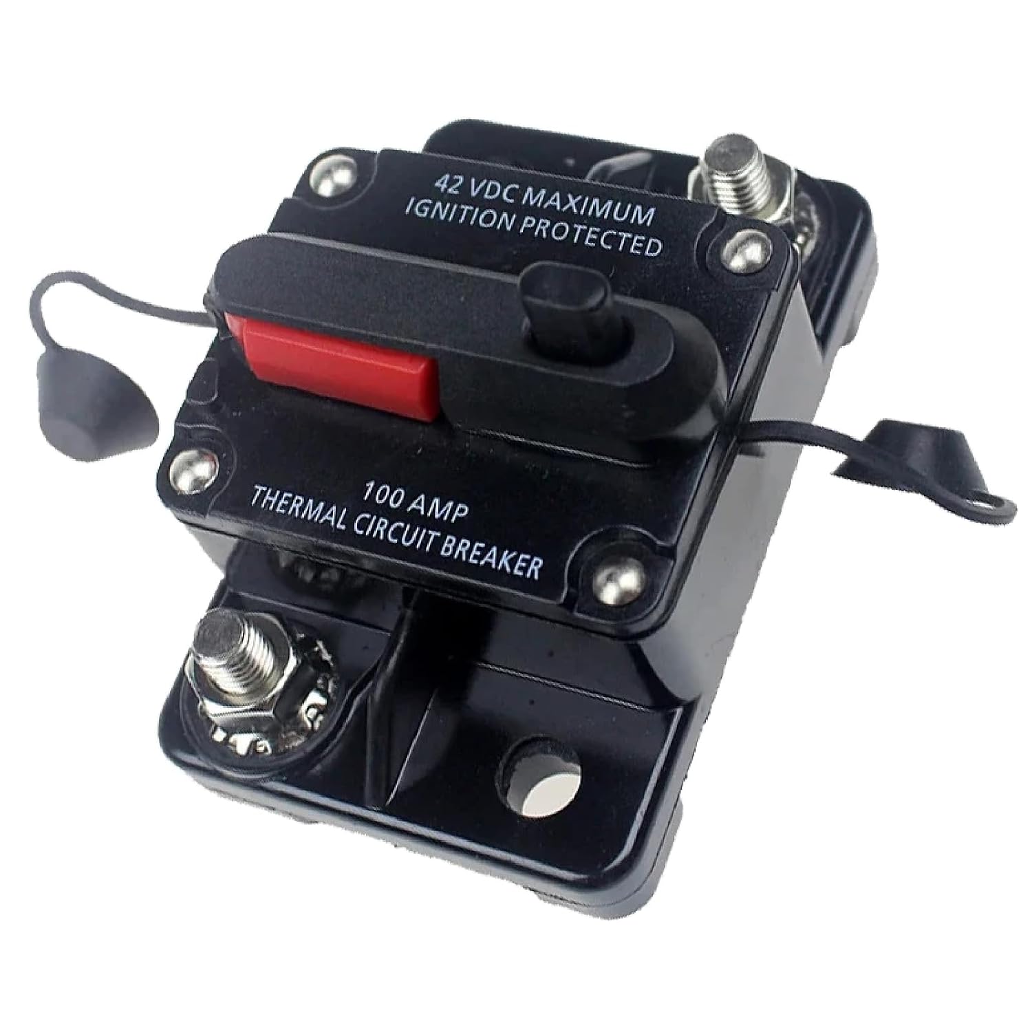 Thermal Circuit Breaker, 42V DC Maximum, Ignition Protected, Waterproof, Black, Marine Grade, with Manual Reset (200A)