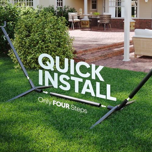 Angchiluo Hammock with Stand for Outside, 600lbs Portable Hammock with Carrying Bag for 2-Person Outside Patio, Heavy Duty, Easy Assembly - Thumbnail 6