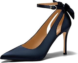 Women's Pointed Toe High Heels Ankle Strap Bow Tie Pumps Wedding Party Dress Shoes