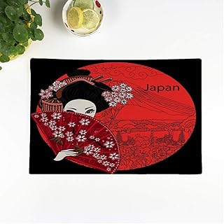 Set of 6 Placemats Japan Geisha Japanese Woman Asian Beautiful Billboard Black Haired Non-Slip Doily Place Mat for Dining Kitchen Table