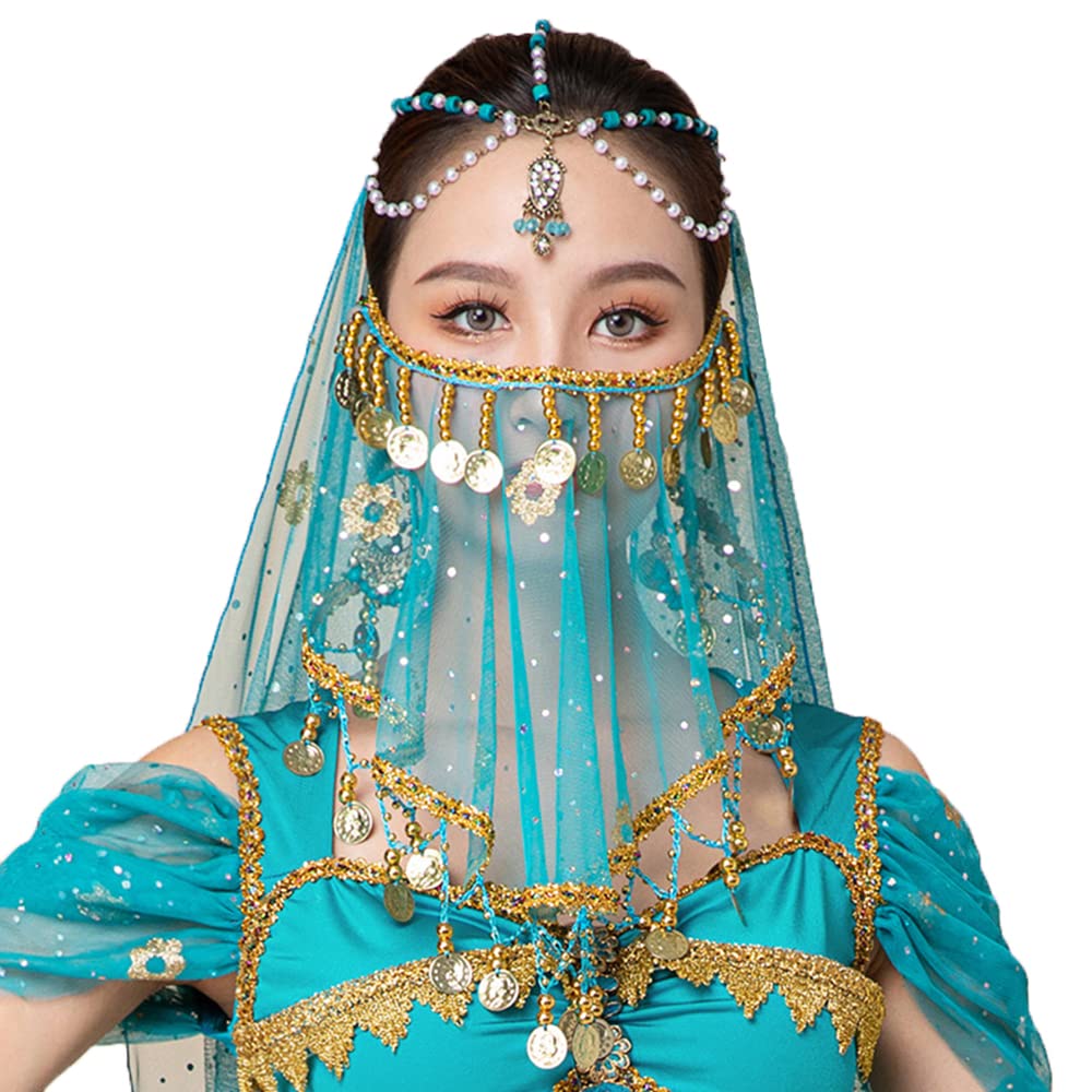 Face Veil Dance Accessory Belly Dancer Veil With Sequin Beads & Coins -  Face Veil Accessory For Dance Performances Sequin Beaded Coin Veil