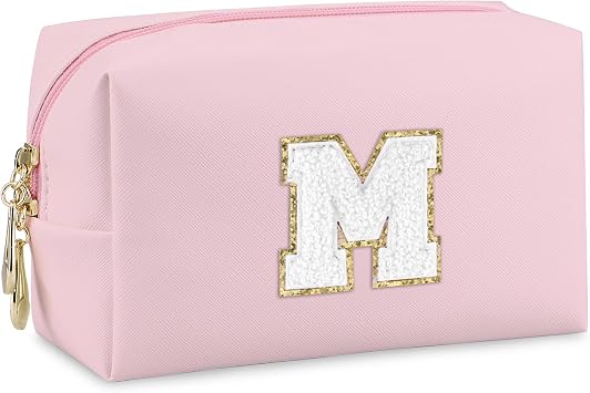 Initial Makeup Bag, Personalized Preppy Letter Monogram Cosmetic Bag