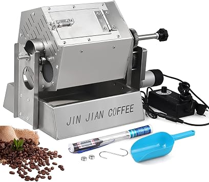QUTBAG Professional Coffee Bean Roaster, 3.4L Electric Drum Type Coffee Bean Roaster with Thermometer, Gas Coffee Bean Baker for Cafe Shop Home Use
