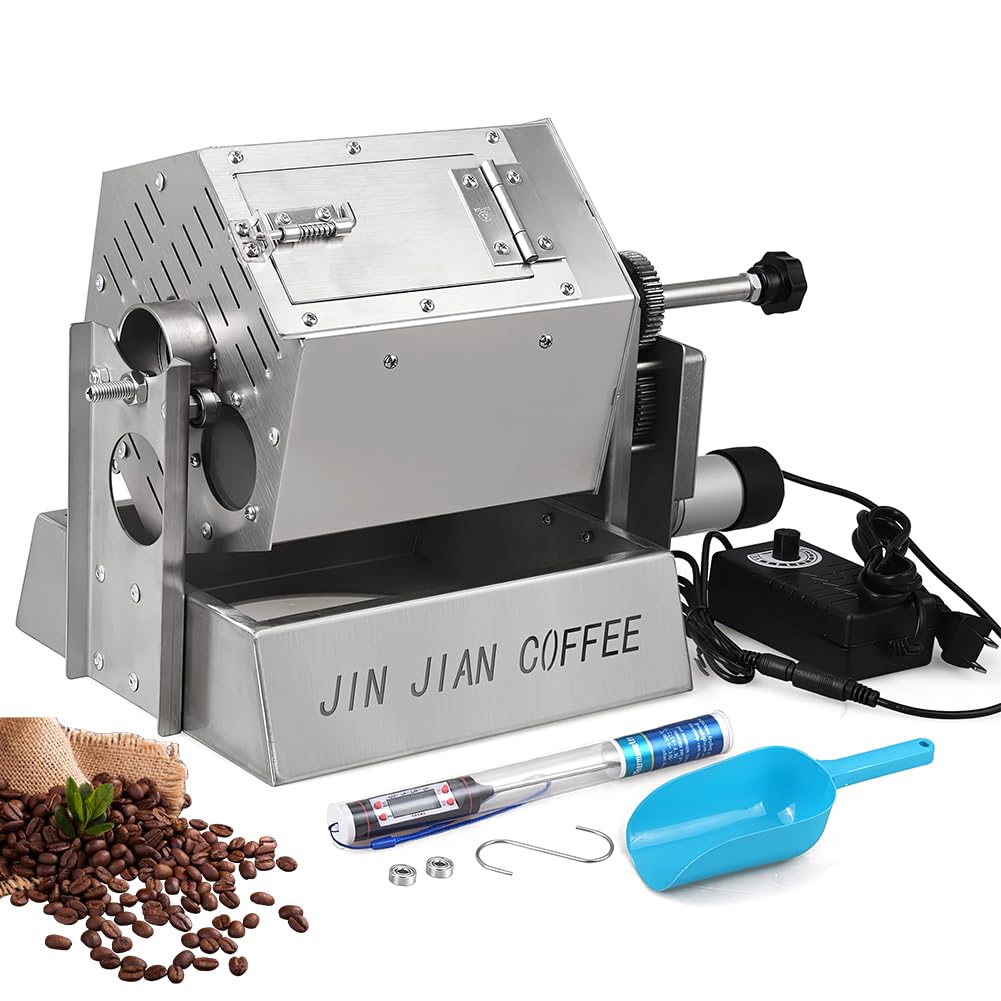 QUTBAG Torréfacteur Professionnel de Grains de café, torréfacteur électrique de Type Tambour de 3,4 L avec thermomètre, Boulanger de Grains de café à gaz pour Un Usage Domestique dans café Magasin